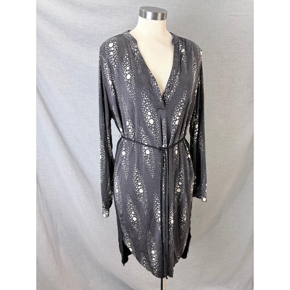 Ulla Johnson Gray‎ Black Silk Abstract Print Long Sleeve Wrap Dress 6